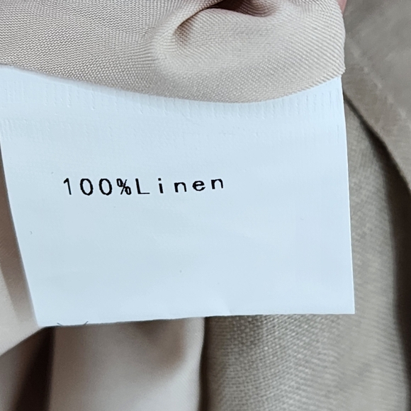 Hirsch + Timber Women's 100% Linen Puff Sleeves Tan Midi Lagenlook Dress - Picture 7 of 9